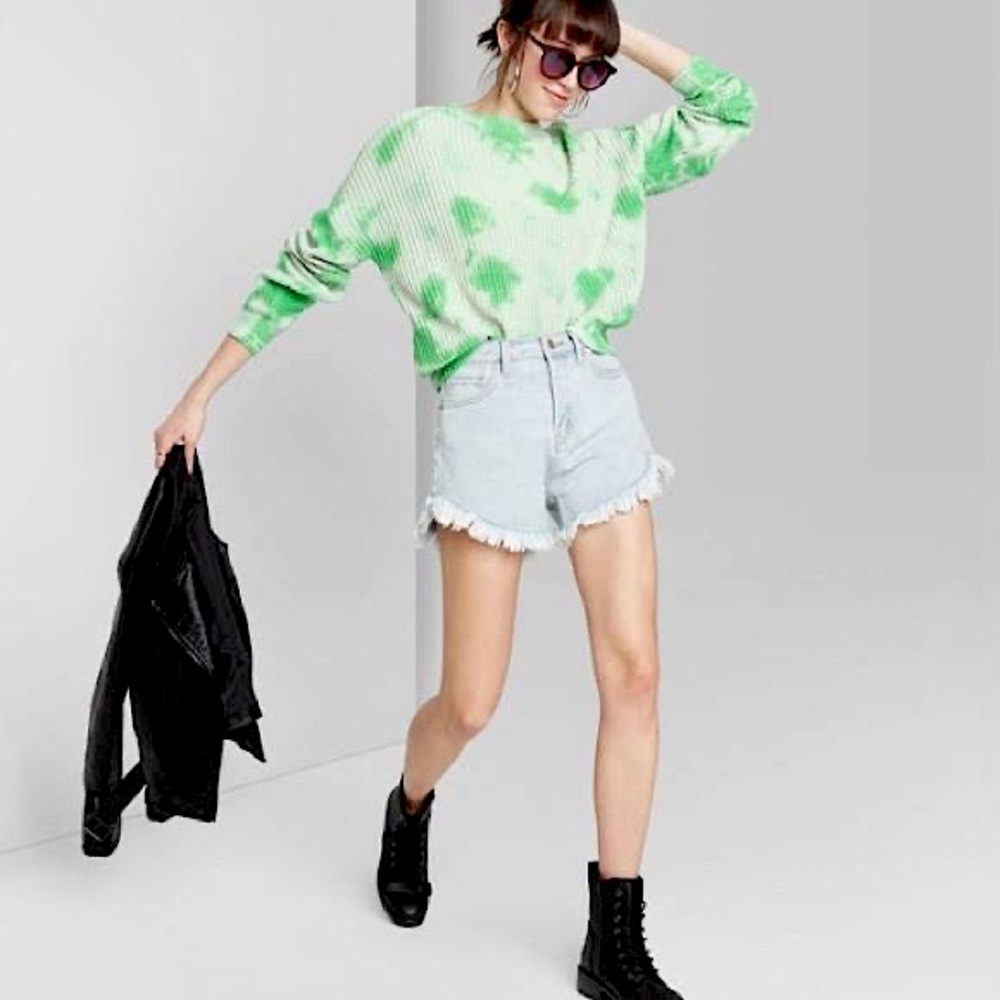WILD FABLE Green Tie Dye Cotton Blend Oversized Pullover Sweater